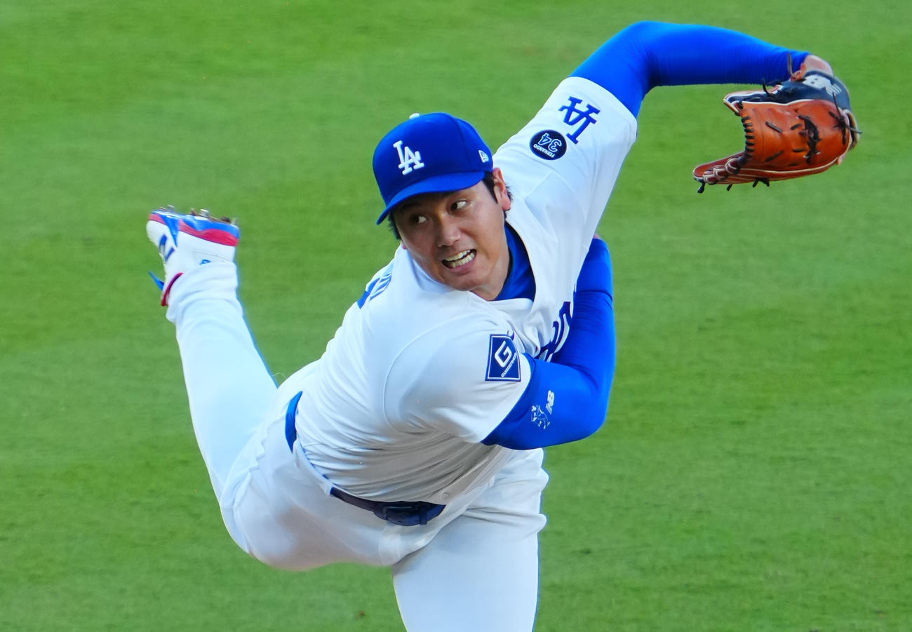 ドジャース対レッズ　力投するドジャース先発の大谷（撮影・垰建太）