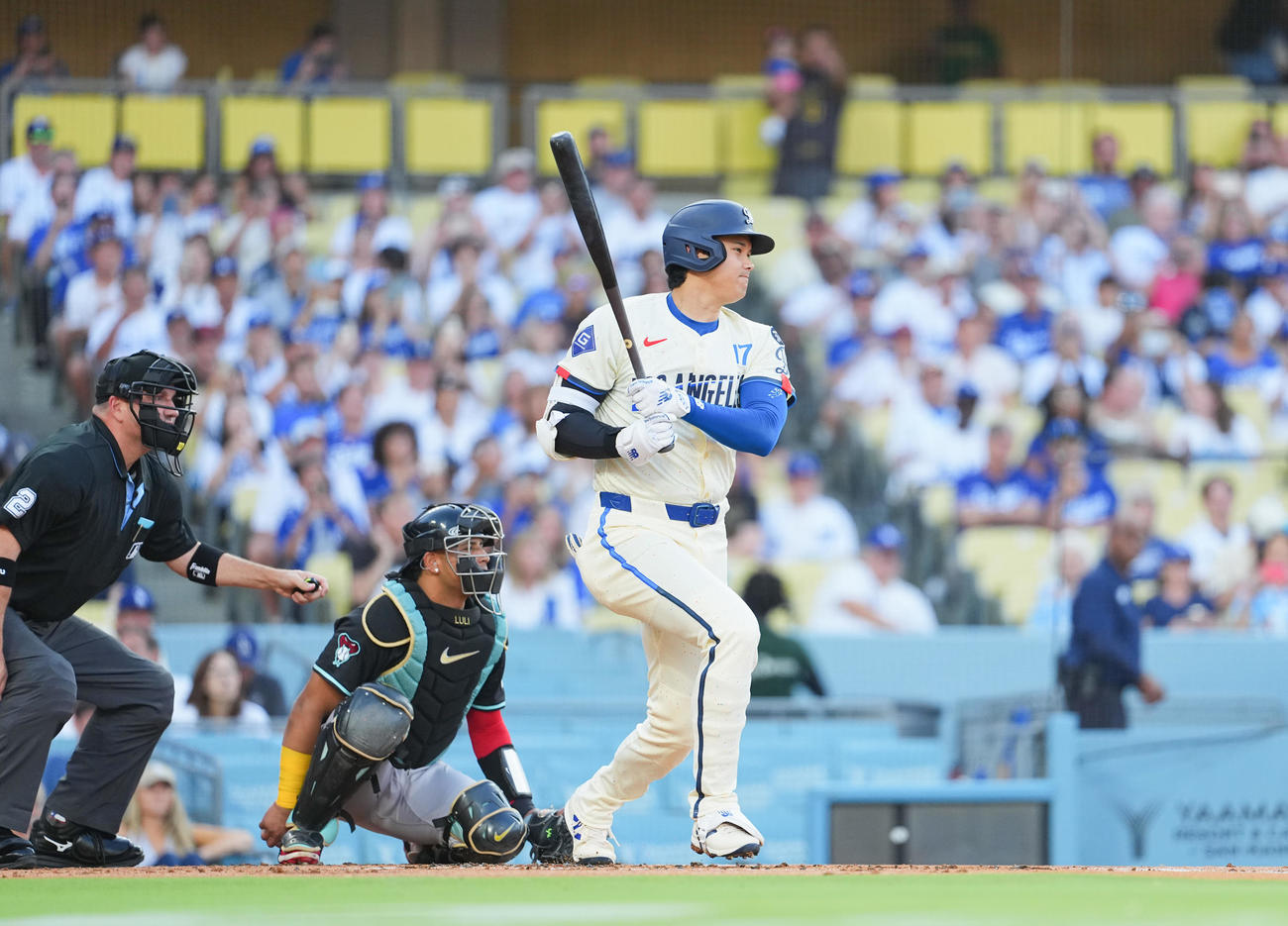 ドジャース対ダイヤモンドバックス　1回裏ドジャース無死、ニゴロに倒れる大谷（撮影・菅敏）