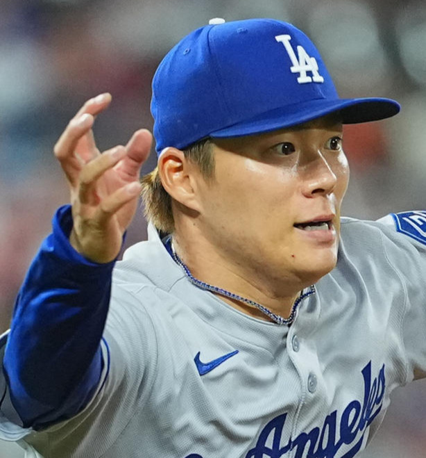 オリオールズ対ドジャース　ドジャース先発の山本（撮影・菅敏）