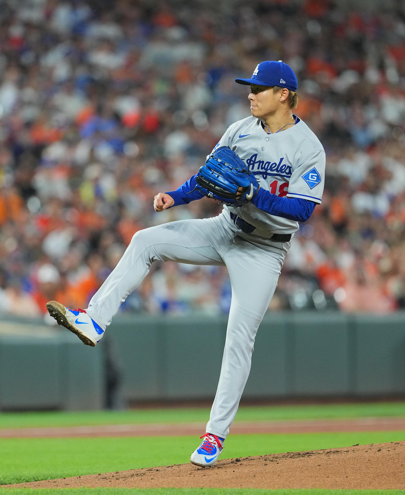 オリオールズ対ドジャース　ドジャース先発の山本（撮影・菅敏）