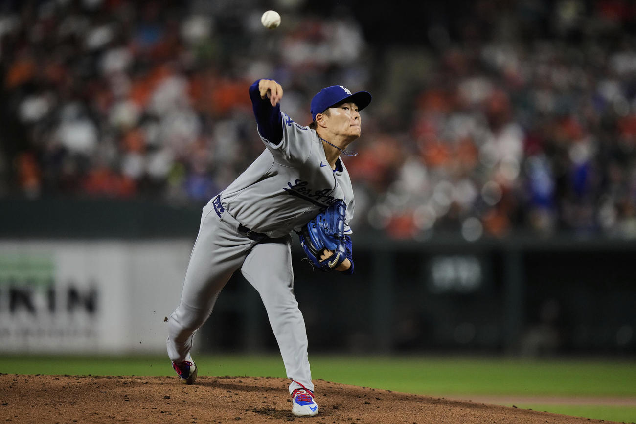 オリオールズ戦で好投したドジャース山本由伸（AP)
