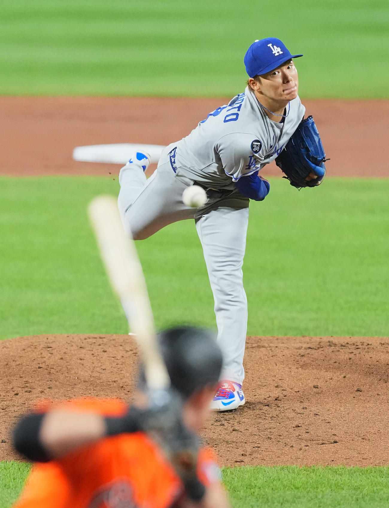 オリオールズ対ドジャース　ドジャース先発の山本（撮影・菅敏）