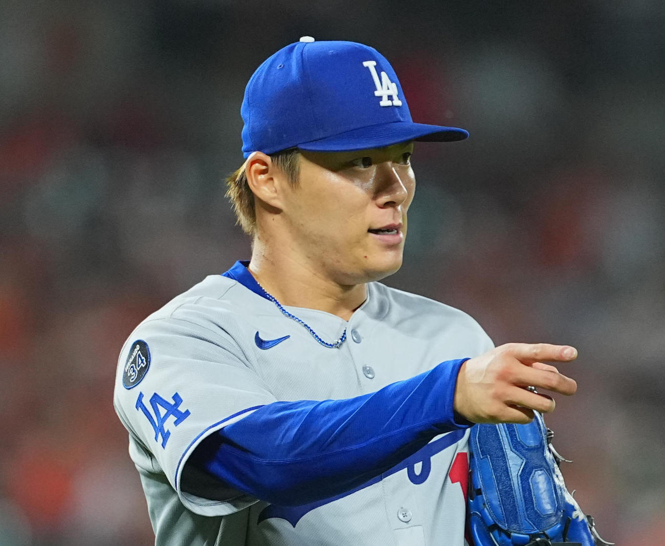 オリオールズ対ドジャース　ドジャース先発の山本（撮影・菅敏）