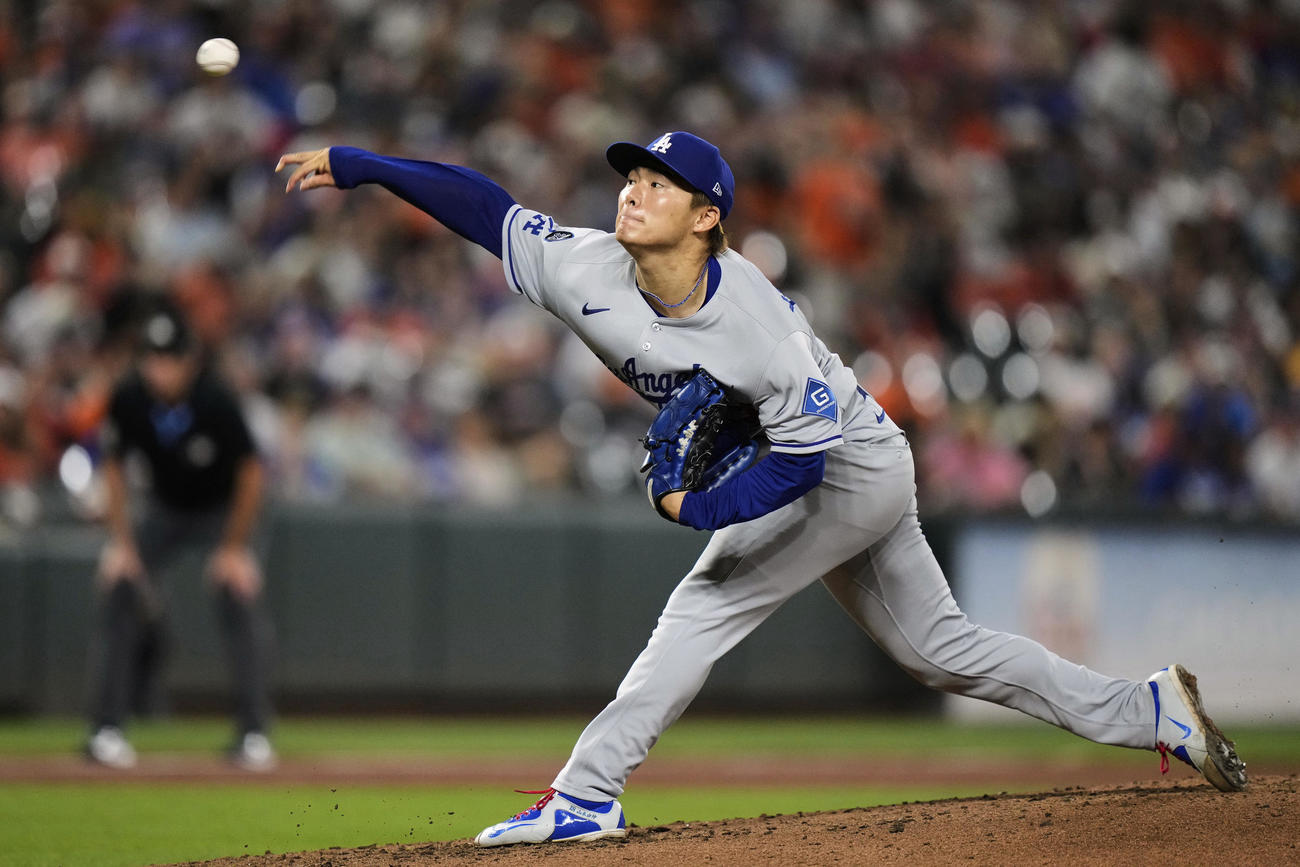 オリオールズ戦で好投したドジャース山本由伸（AP)
