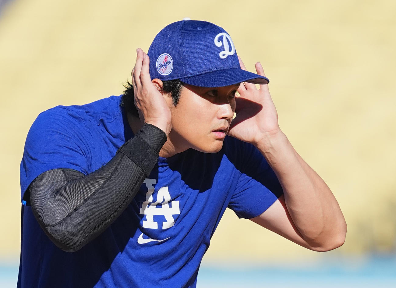 ドジャース対ロッキーズ　調整するドジャース大谷（撮影・菅敏）