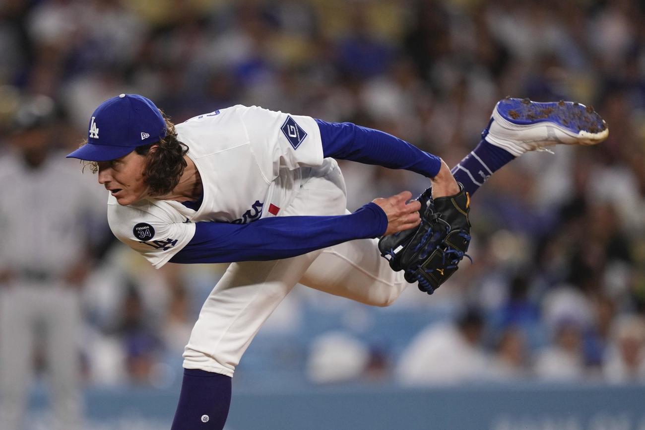 快投を続けたドジャースのタイラー・グラスノー（AP）