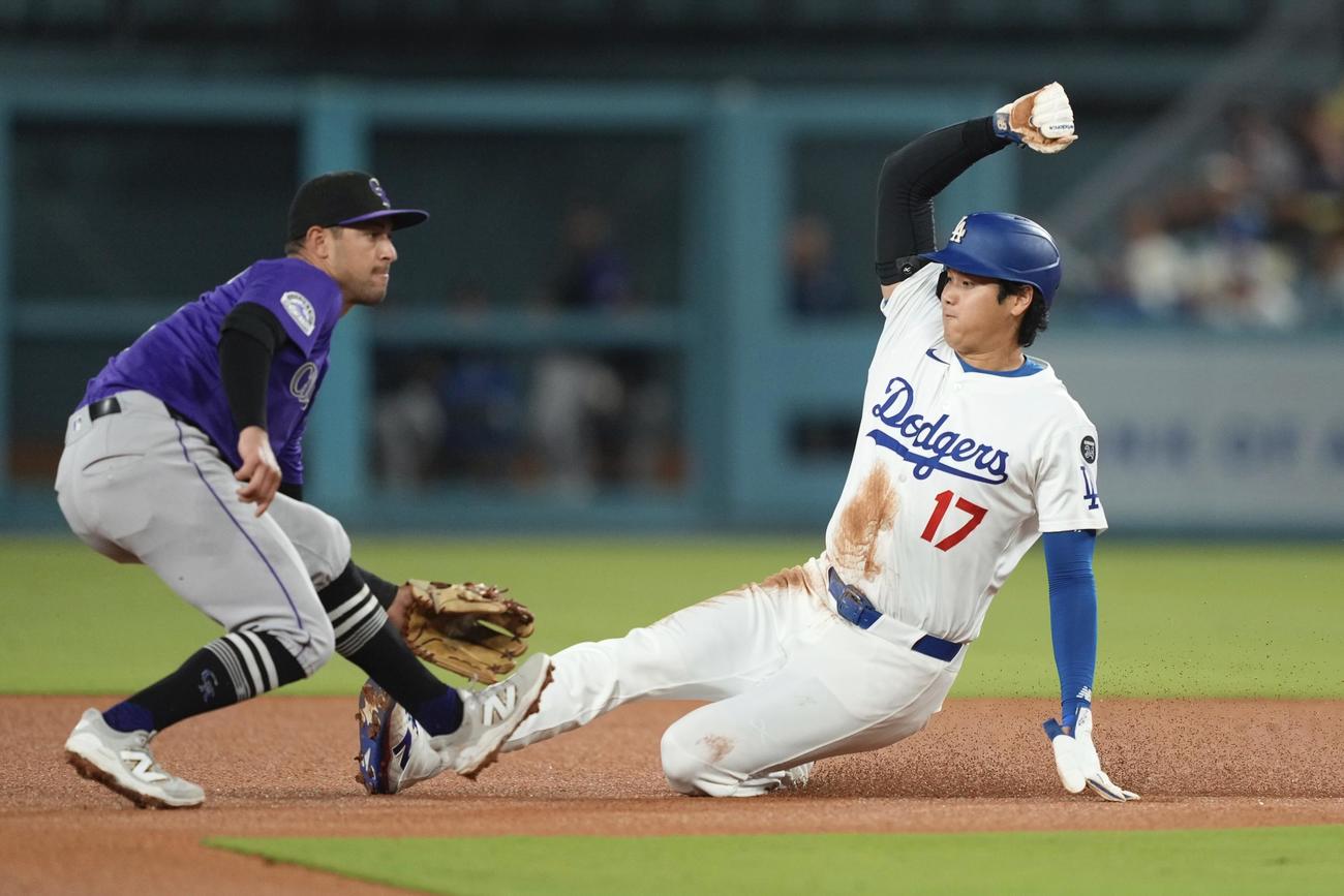3回に二盗を決めたドジャース大谷翔平（AP）