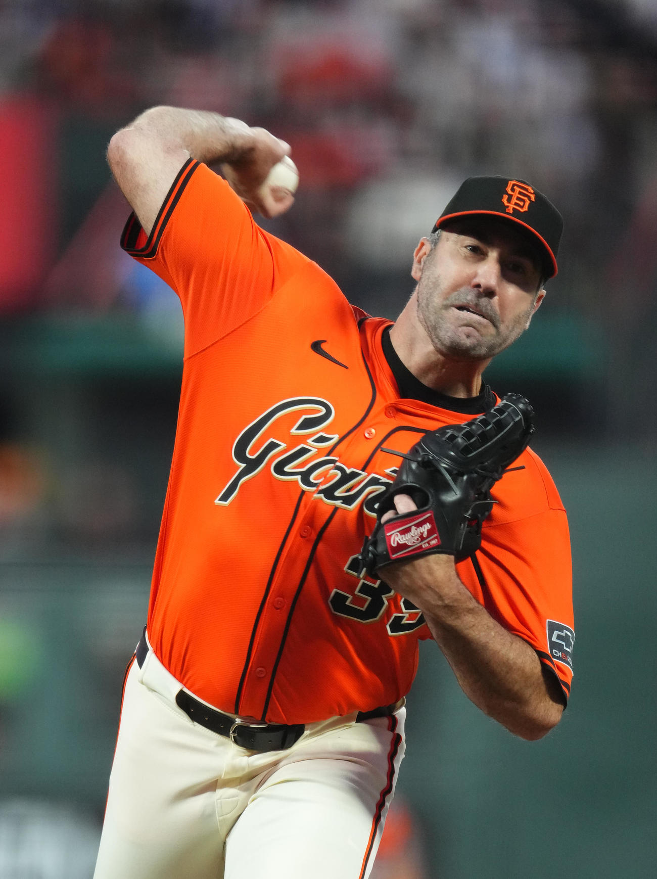 ジャイアンツ対ドジャース　ジャイアンツ先発のバーランダー（撮影・菅敏）