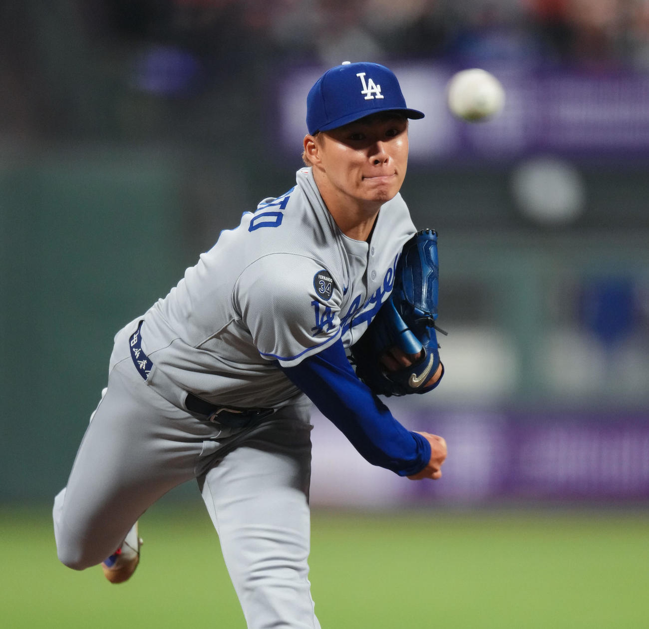 ジャイアンツ対ドジャース　ドジャース先発の山本（撮影・菅敏）