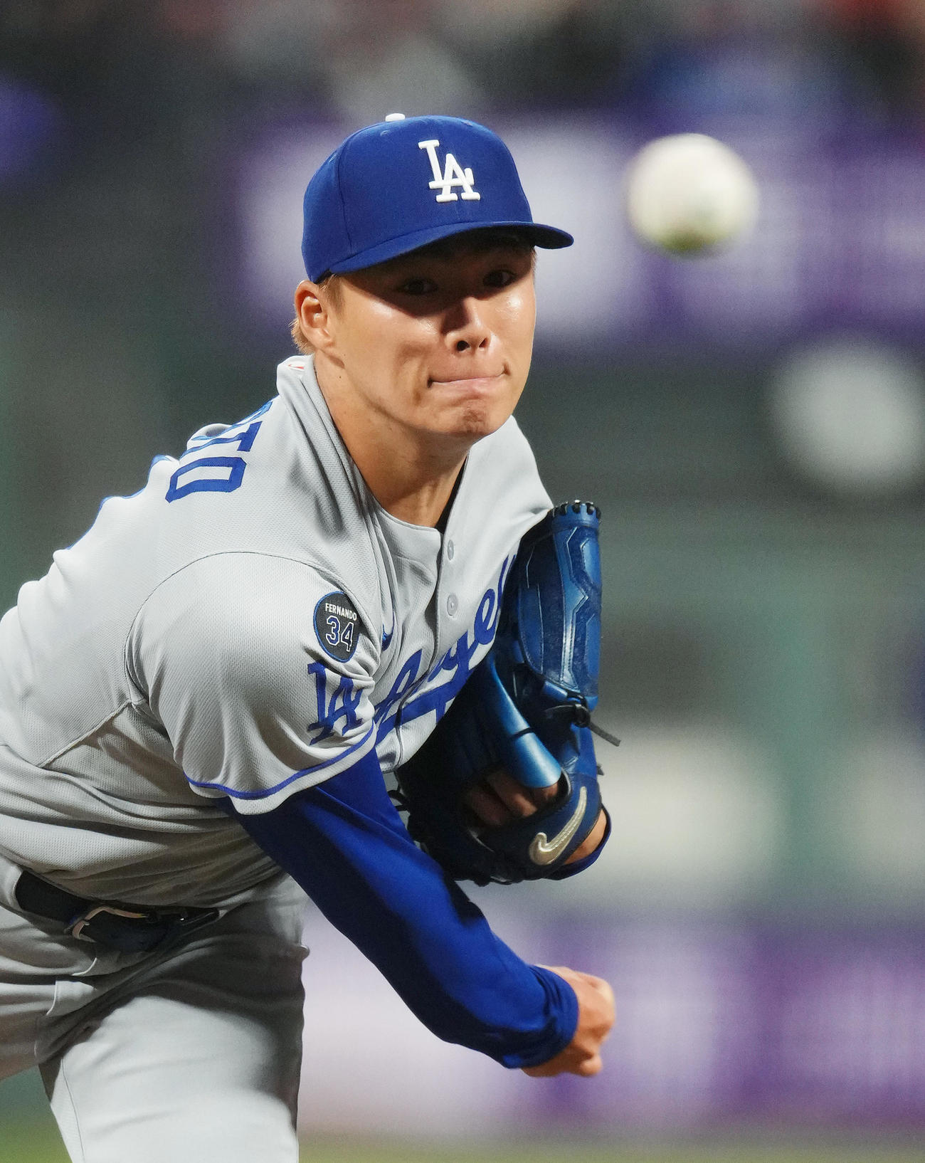 ジャイアンツ対ドジャース　ジャイアンツ戦に先発し、7回を投げて1安打1失点の山本（撮影・菅敏）