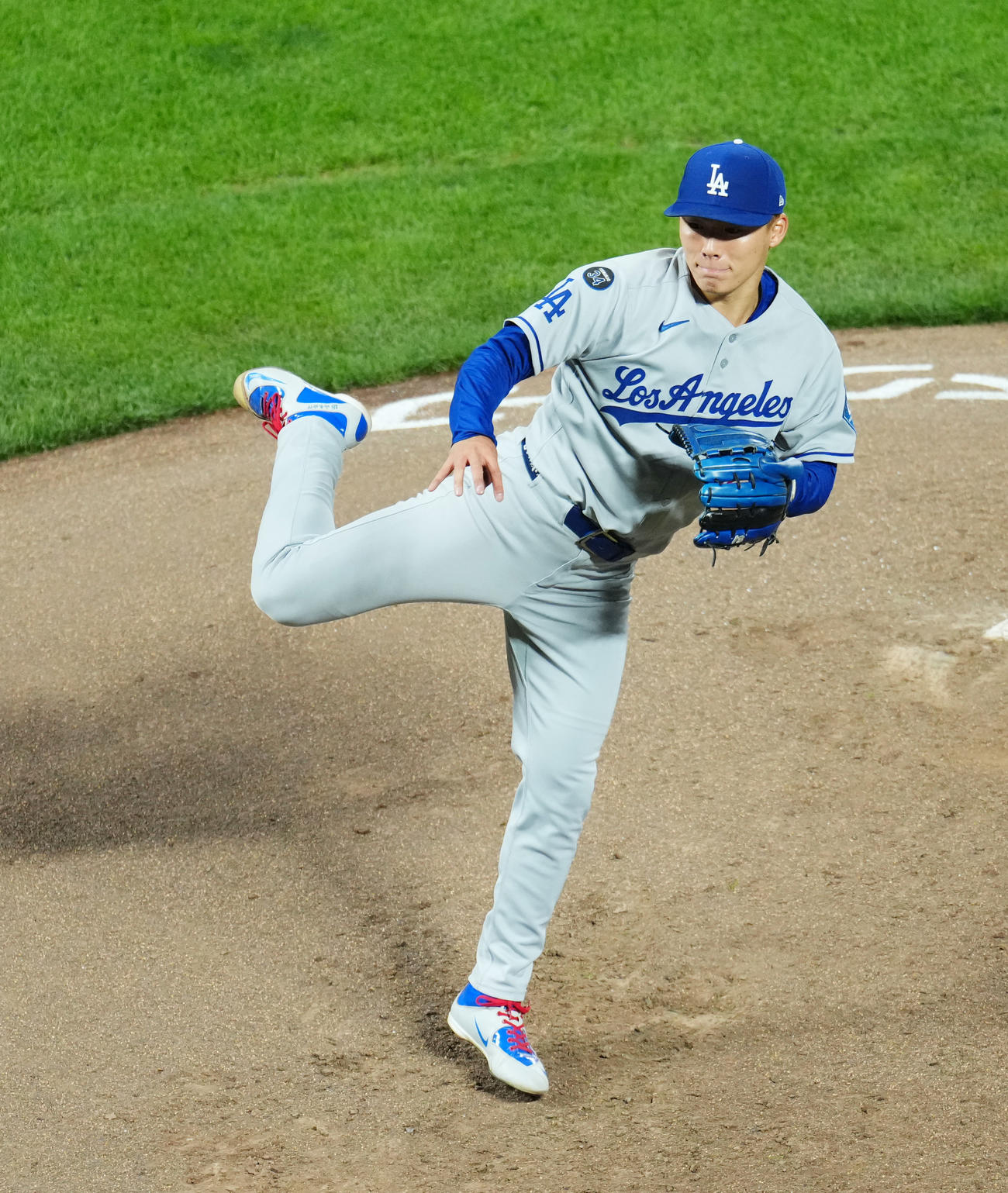 ジャイアンツ対ドジャース　ジャイアンツ戦に先発し、7回を投げて1安打1失点の山本（撮影・菅敏）