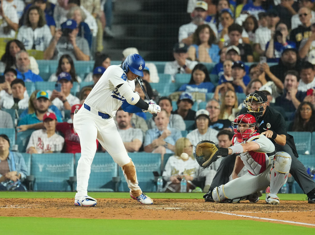 ドジャース対フィリーズ　7回裏ドジャース1死、見逃しの三振に倒れる大谷（撮影・菅敏）