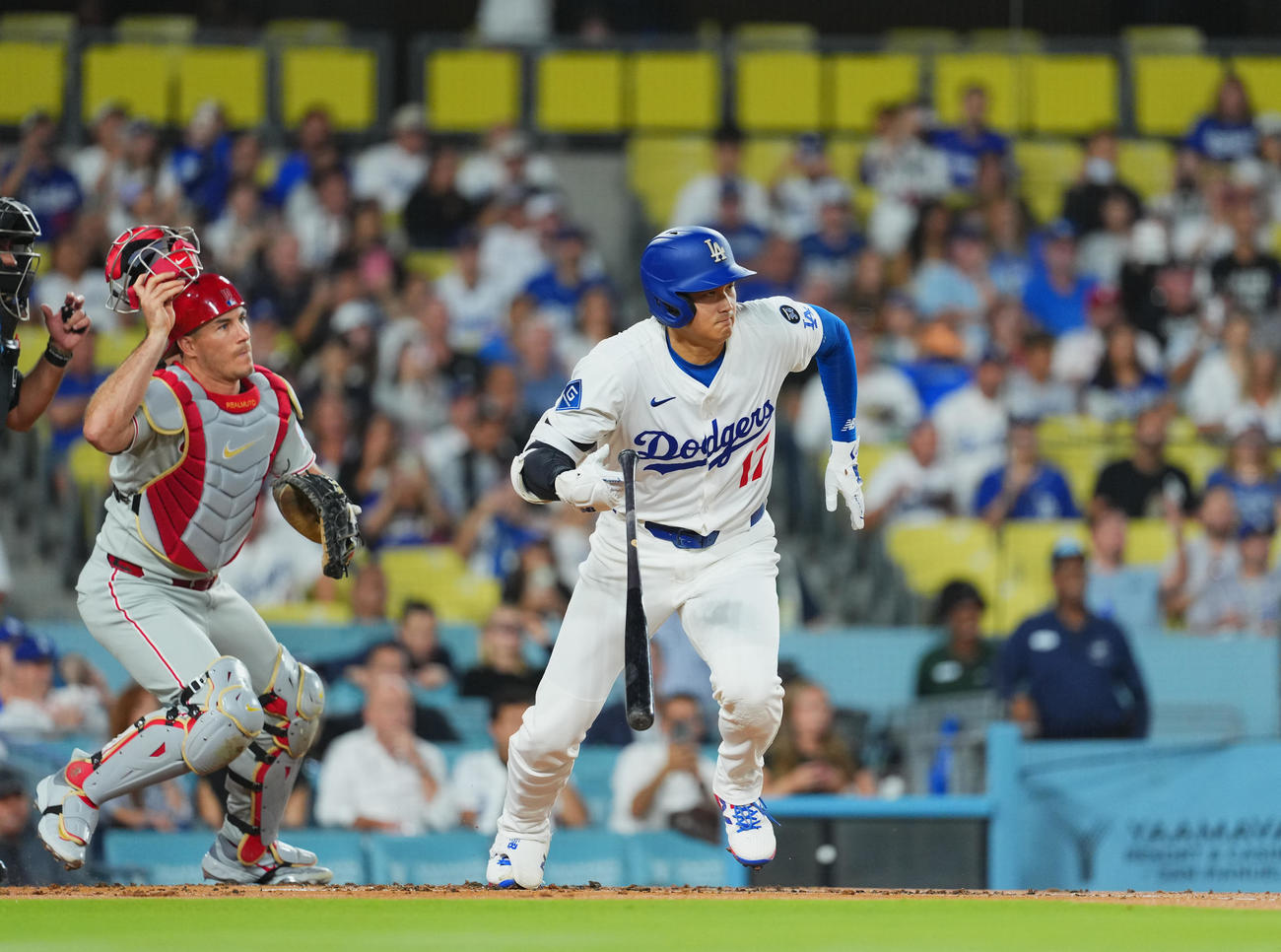 ドジャース対フィリーズ　1回裏ドジャース無死、ニゴロに倒れる大谷（撮影・菅敏）