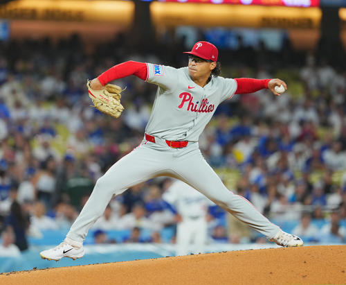 ドジャース対フィリーズ　フィリーズ先発のルサンド（撮影・菅敏）