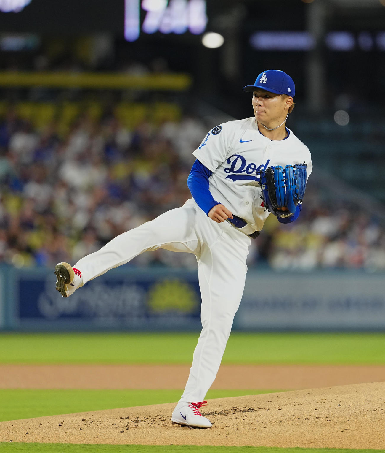 ドジャース対ジャイアンツ　ドジャース先発の山本（撮影・菅敏）
