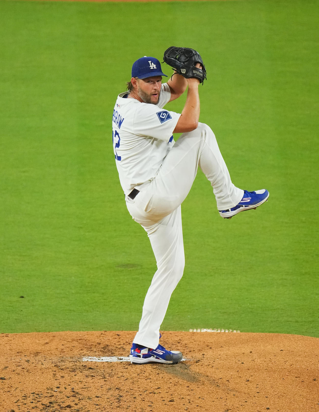 ドジャース対ジャイアンツ　力投するドジャース・カーショー（撮影・菅敏）