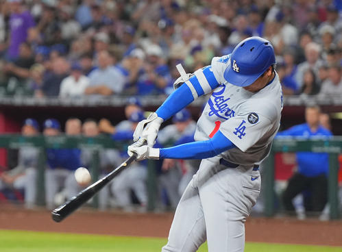 ダイヤモンドバックス対ドジャース　3回表ドジャース1死、三飛に倒れる大谷（撮影・菅敏）