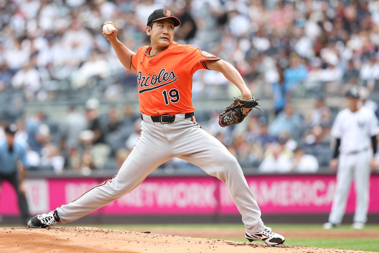 ヤンキース戦に登板したオリオールズ菅野智之（Wendell Cruz-Imagn Images＝ロイター）
