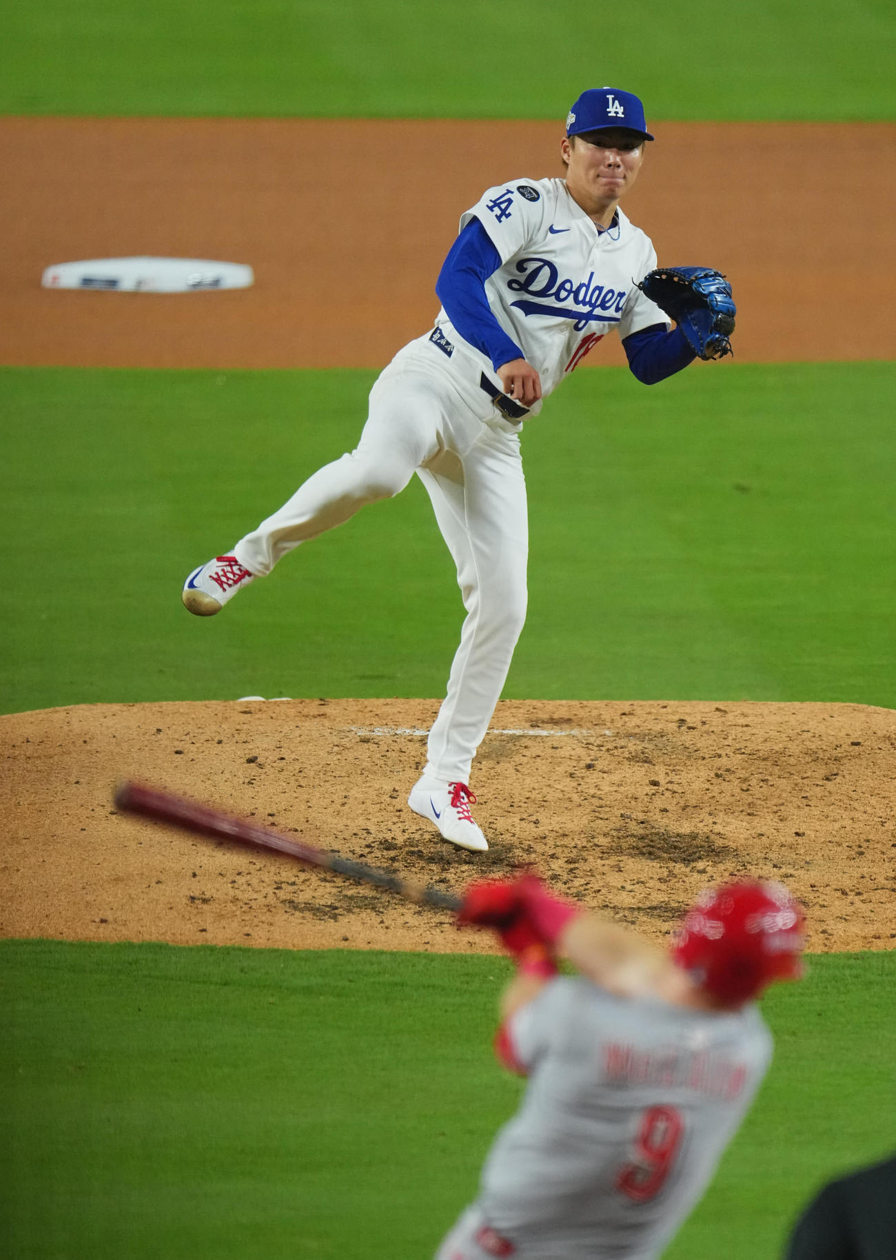 ドジャース対レッズ　ドジャース先発の山本（撮影・菅敏）