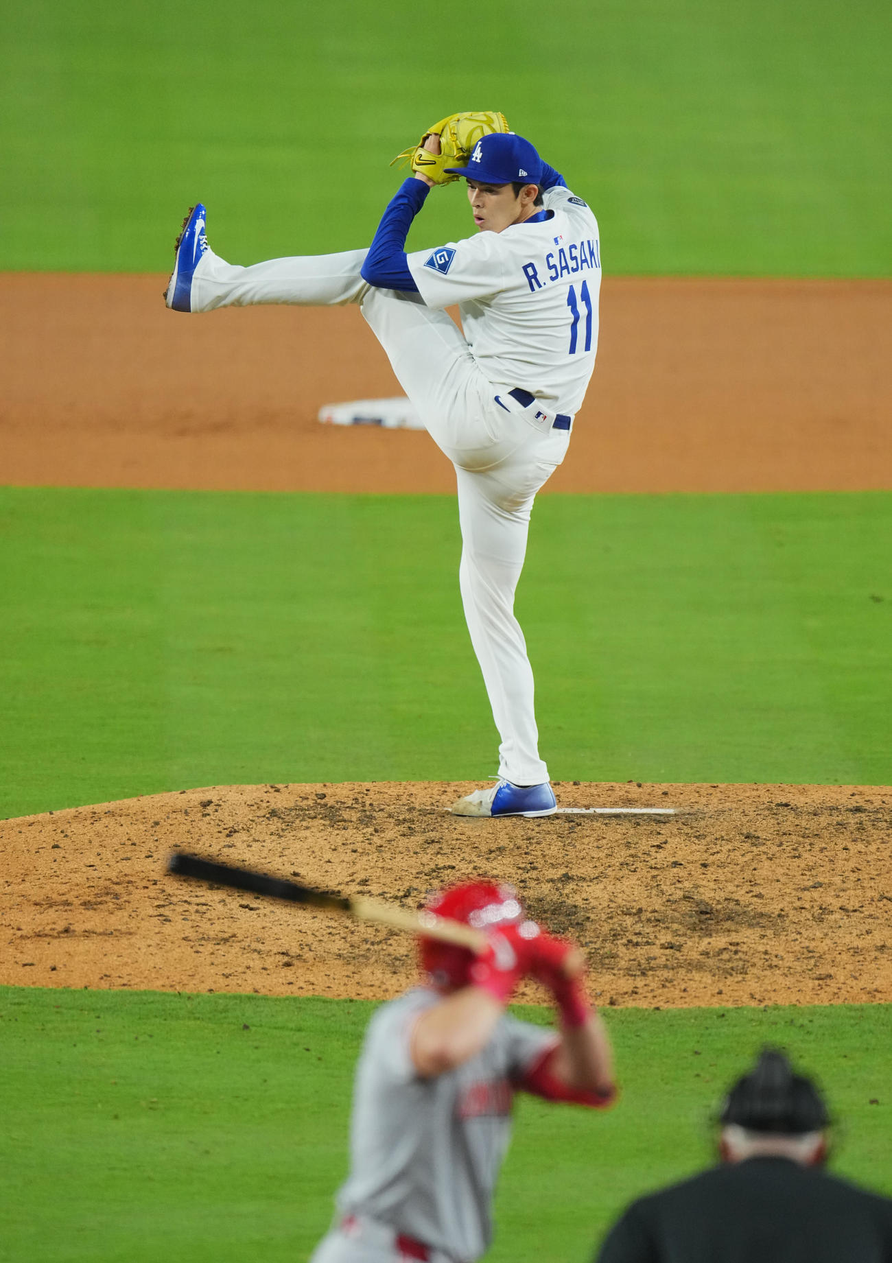 ドジャース対レッズ　9回に登板し、最後を締めくくったドジャース佐々木（撮影・菅敏）