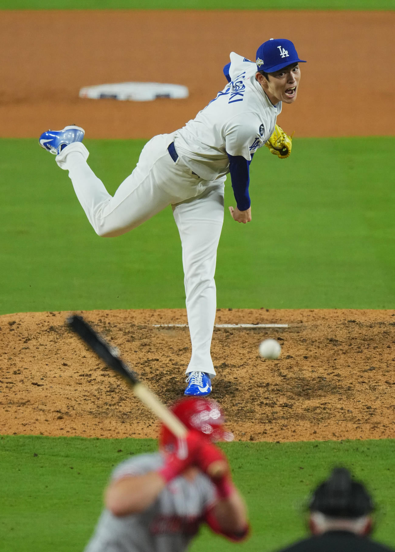 ドジャース対レッズ　9回に登板し、最後を締めくくったドジャース佐々木（撮影・菅敏）