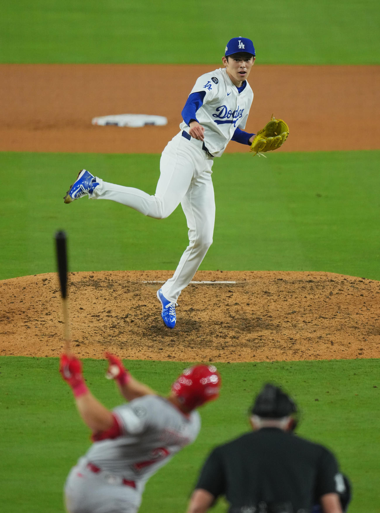 ドジャース対レッズ　9回に登板し、最後を締めくくったドジャース佐々木（撮影・菅敏）