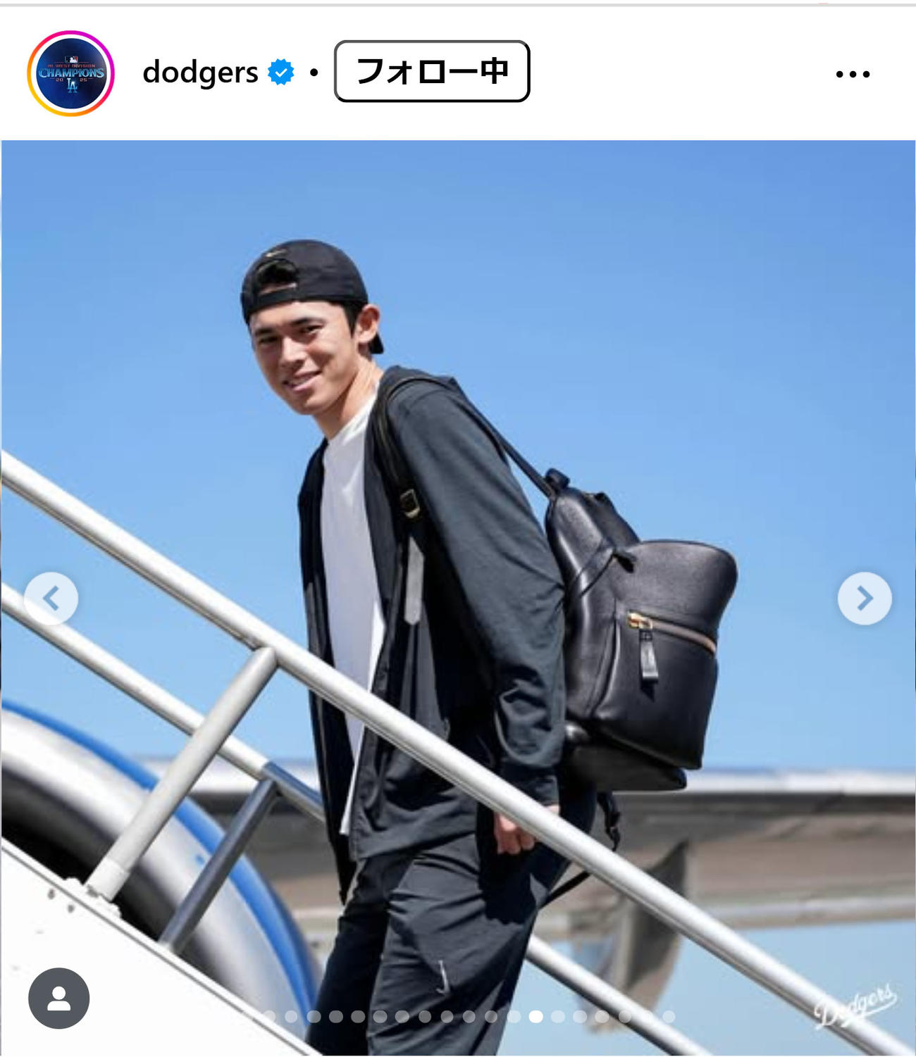 ドジャースの公式インスタグラムから