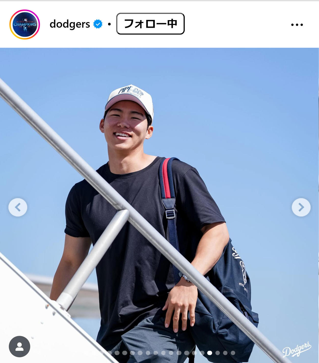 ドジャースの公式インスタグラムから
