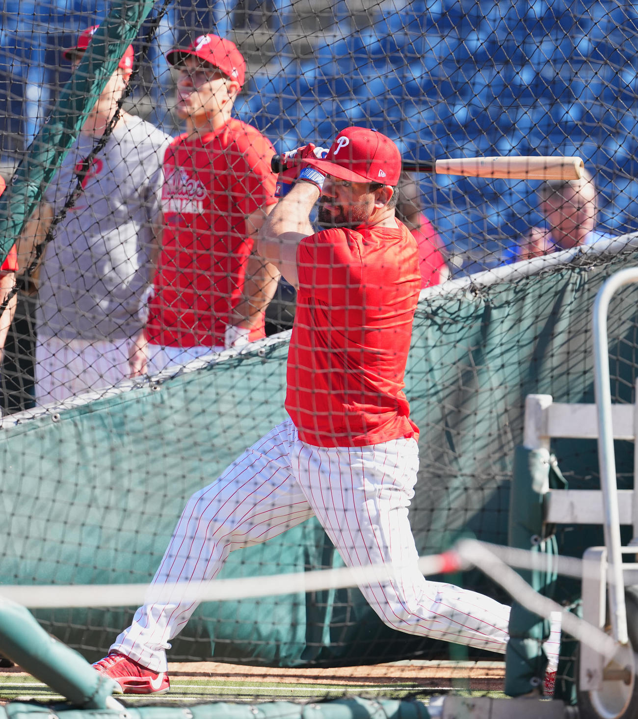 地区シリーズ・フィリーズ対ドジャース前日練習でフリー打撃をするフィリーズ・シュワバー（撮影・菅敏）