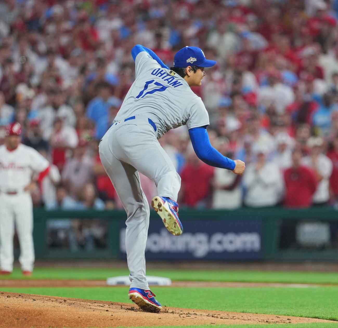 地区シリーズ・フィリーズ対ドジャース　ドジャース先発の大谷（撮影・菅敏）