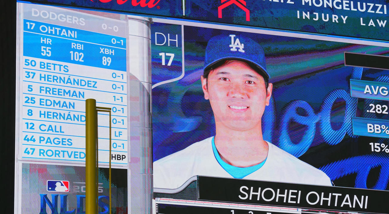 地区シリーズ・フィリーズ対ドジャース　1番投手兼DHで出場する大谷（撮影・菅敏）