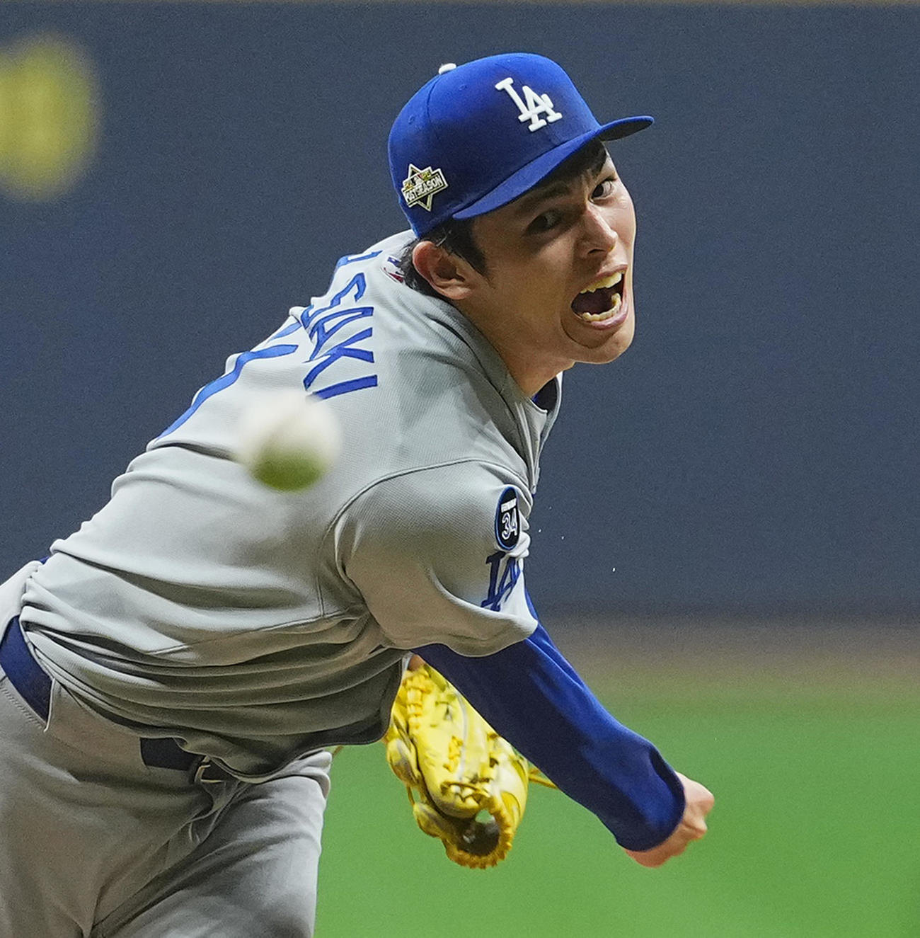ブルワーズ対ドジャース　9回に登板した佐々木（撮影・菅敏）
