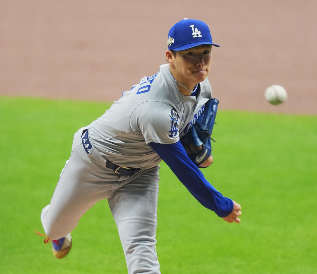 ブルワーズ対ドジャース　ドジャース先発の山本（撮影・菅敏）