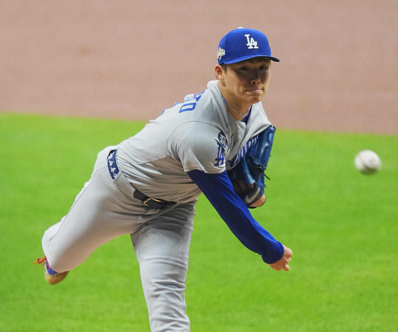 ブルワーズ対ドジャース　ドジャース先発の山本（撮影・菅敏）