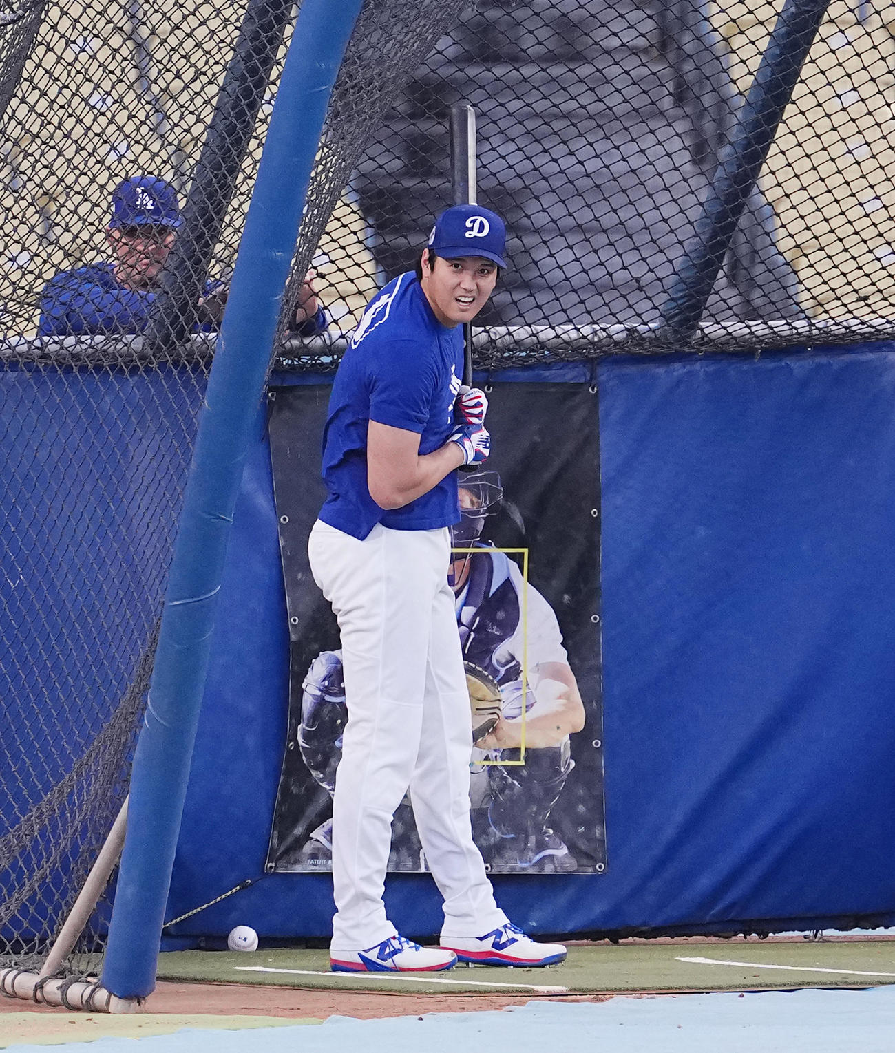 ナ・リーグ優勝決定シリーズ第3戦前日練習　フリー打撃をするドジャース大谷（撮影・菅敏）