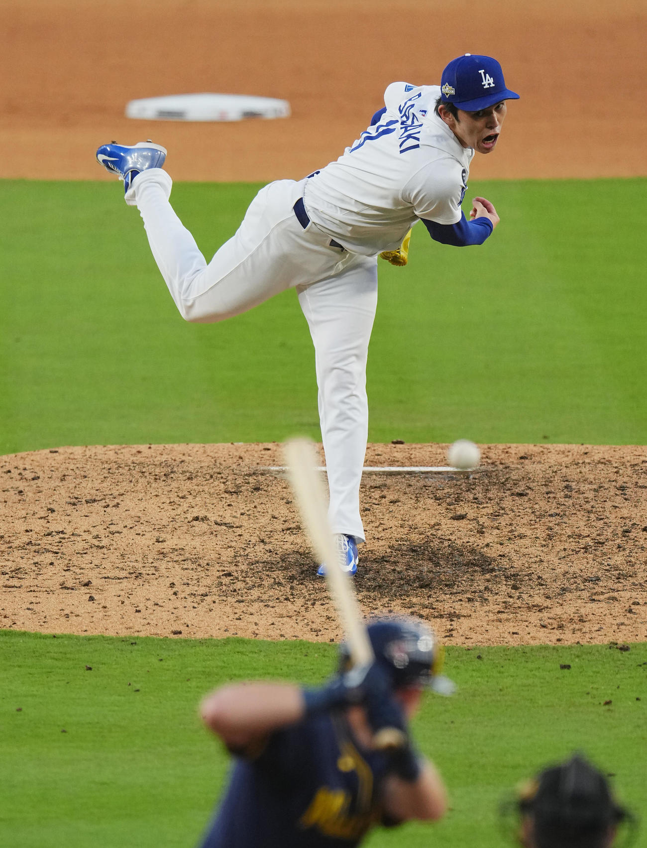 ドジャース対ブルワーズ　9回に登板し、最後を締めくくったドジャース佐々木（撮影・菅敏）