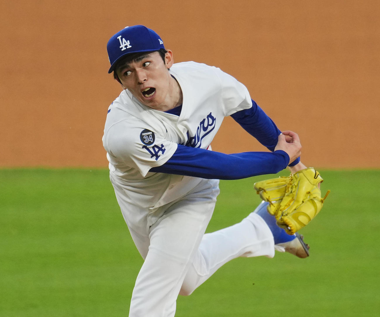 ドジャース対ブルワーズ　9回に登板し、最後を締めくくったドジャース佐々木（撮影・菅敏）