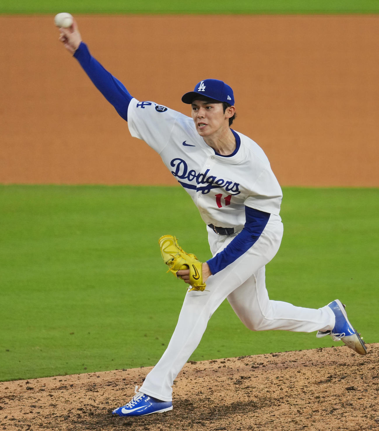 ドジャース対ブルワーズ　9回に登板し、最後を締めくくったドジャース佐々木（撮影・菅敏）