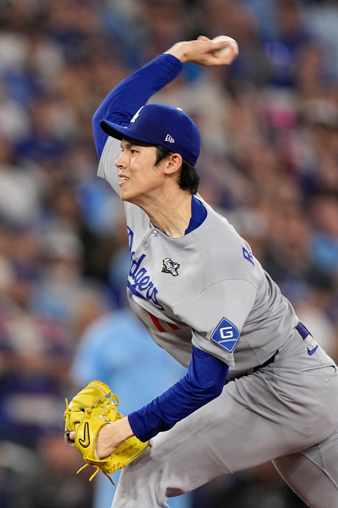 ワールドシリーズ第6戦、8回に登板したドジャース佐々木朗希（AP）