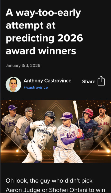 MLB公式サイトで掲載された今季の表彰選手予想特集（MLB公式サイトから）