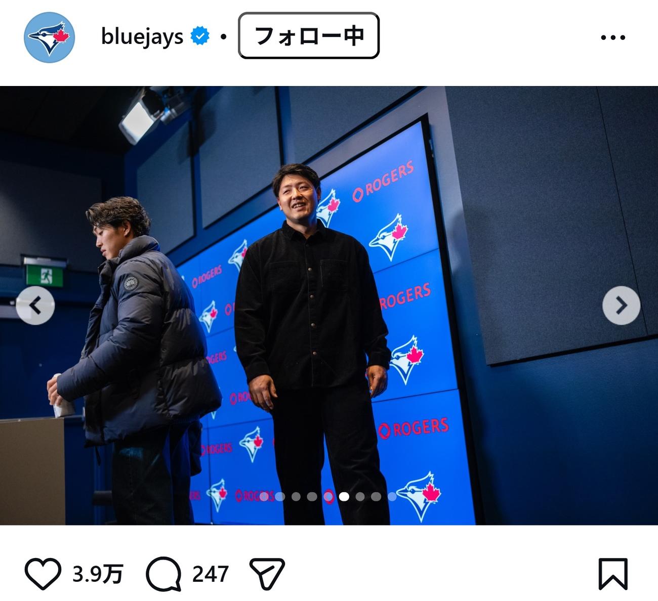 ブルージェイズの公式インスタグラムから