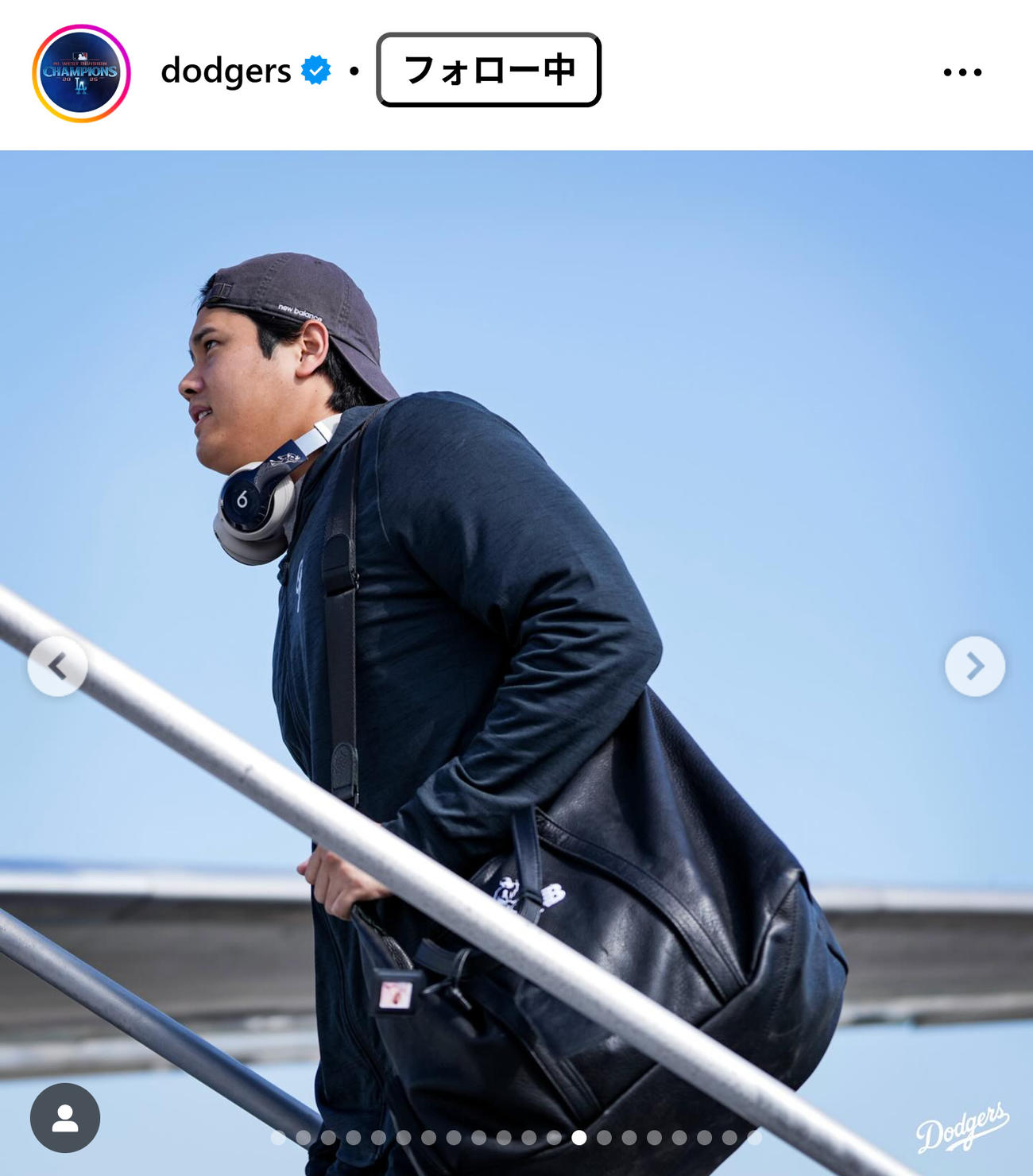ヘッドホンスタイルの大谷翔平（ドジャースの公式インスタグラムから）