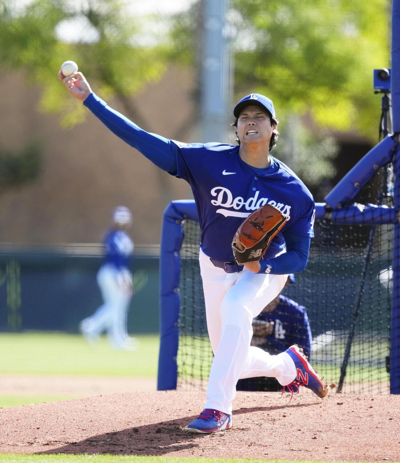 実戦形式の練習に初登板したドジャース・大谷＝グレンデール（共同）