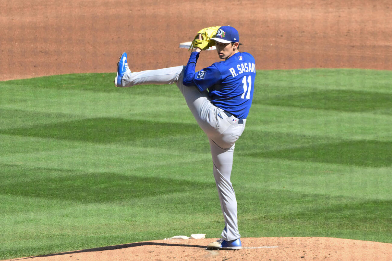 ダイヤモンドバックス戦に登板したドジャース佐々木朗希（Imagn Images＝ロイター）