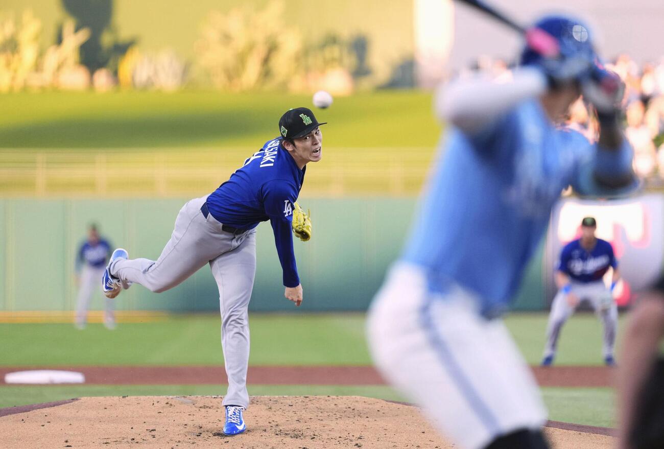 ロイヤルズ戦に先発したドジャース佐々木朗希（共同）