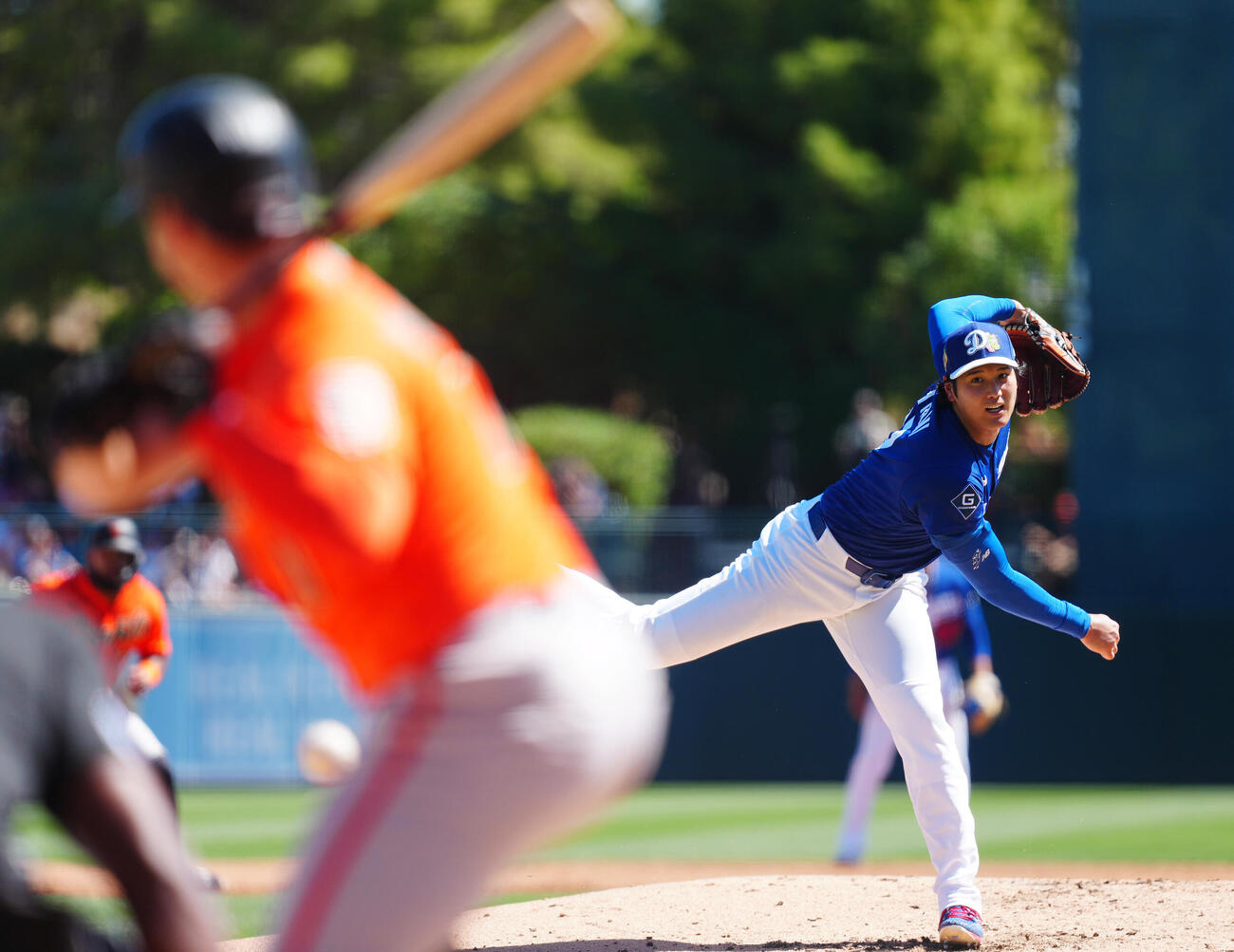 ドジャース対ジャイアンツ　力投するドジャース先発の大谷（撮影・垰建太）