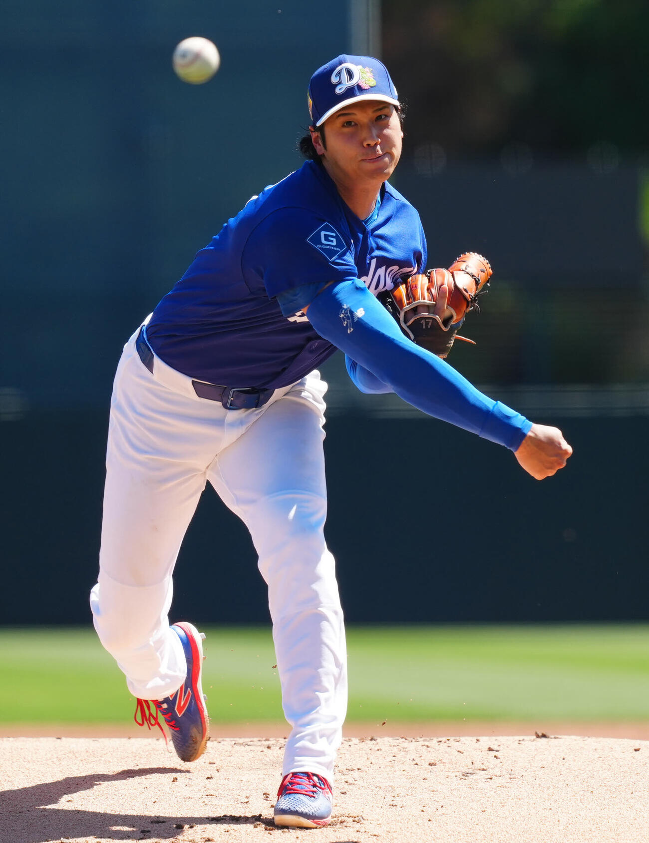ドジャース対ジャイアンツ　力投するドジャース先発の大谷（撮影・垰建太）