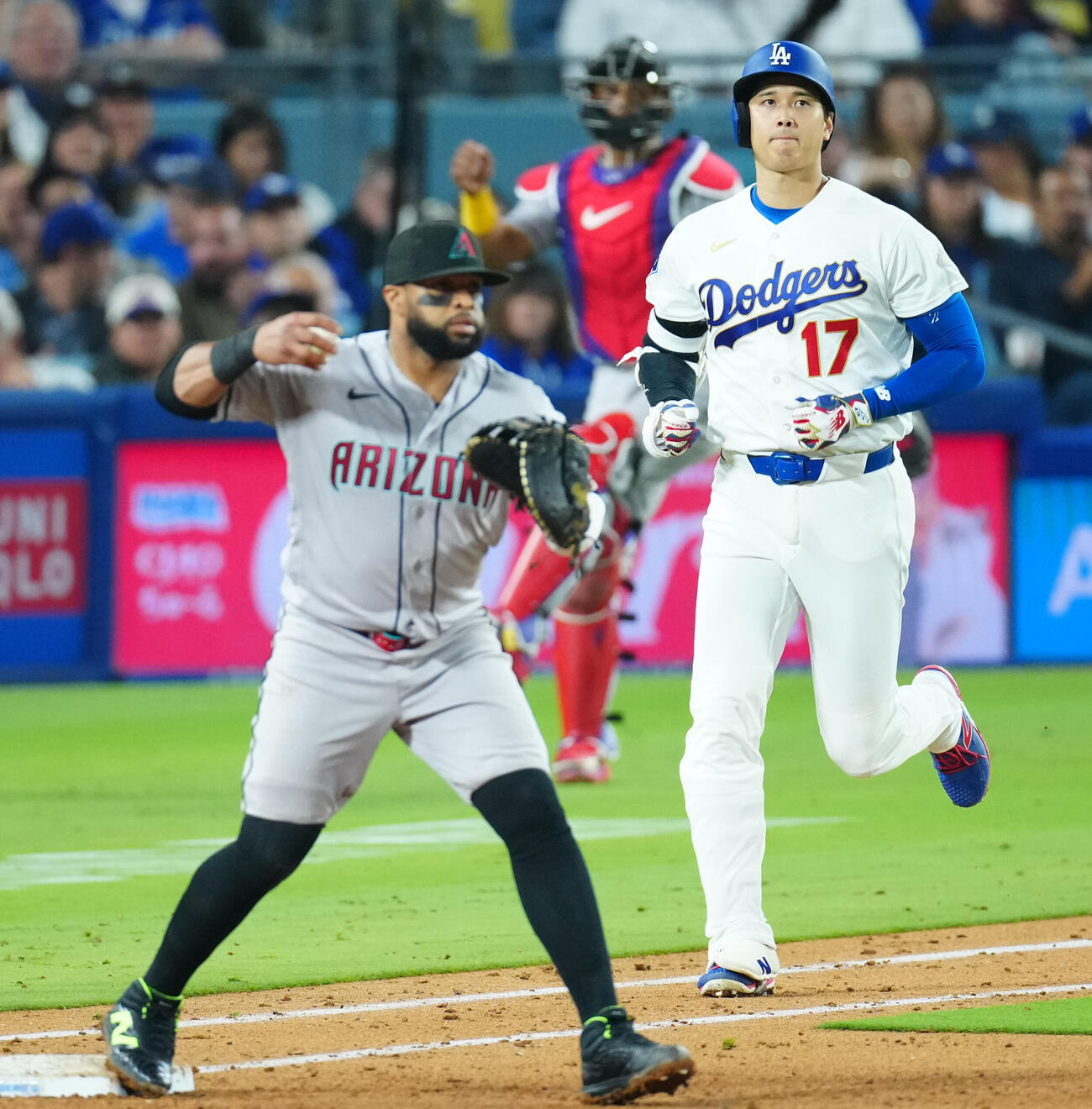 ドジャース対ダイヤモンドバックス　5回裏ドジャース1死、ニゴロに倒れる大谷（撮影・垰建太）