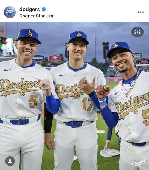 大谷翔平、ベッツ、フリーマン「MVPトリオ」3ショット公開