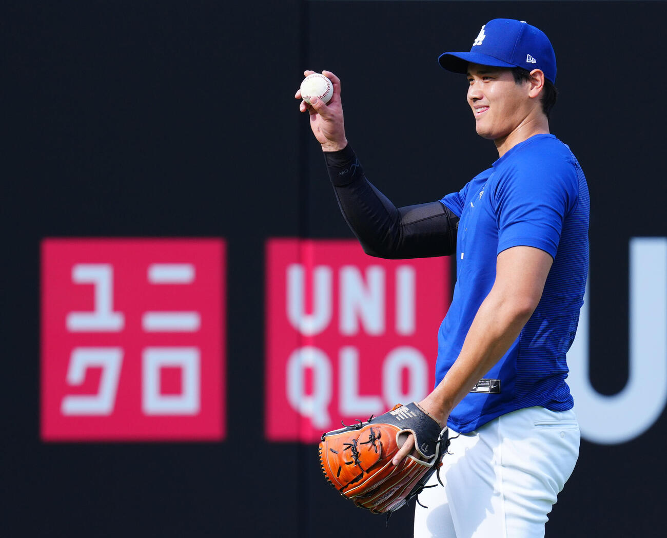 調整するドジャース大谷（撮影・垰建太）